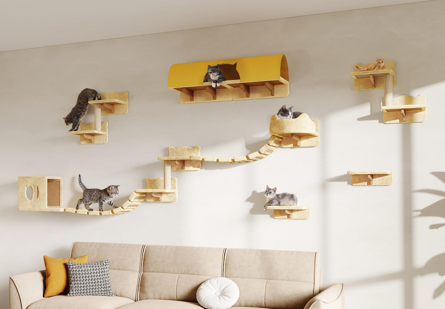 Wall Mounted Cat Shelves Furniture Set Plush Climbing Perches