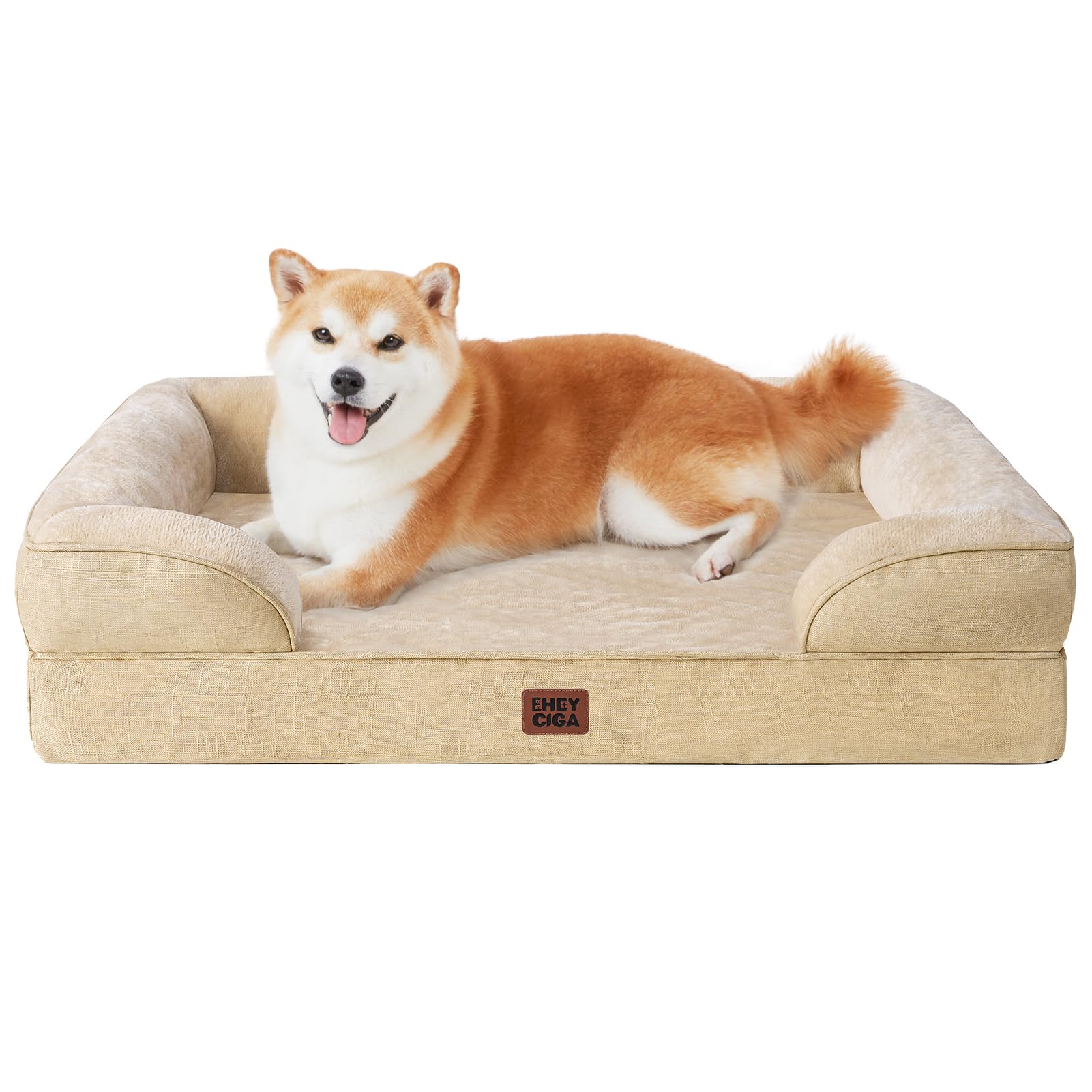 EHEYCIGA Orthopedic Dog Beds for Medium Large Extra Large Dogs, Waterproof Memory Foam XL Dog Bed with Sides, Egg-Crate Foam Couch Bed with Washable Removable Cover