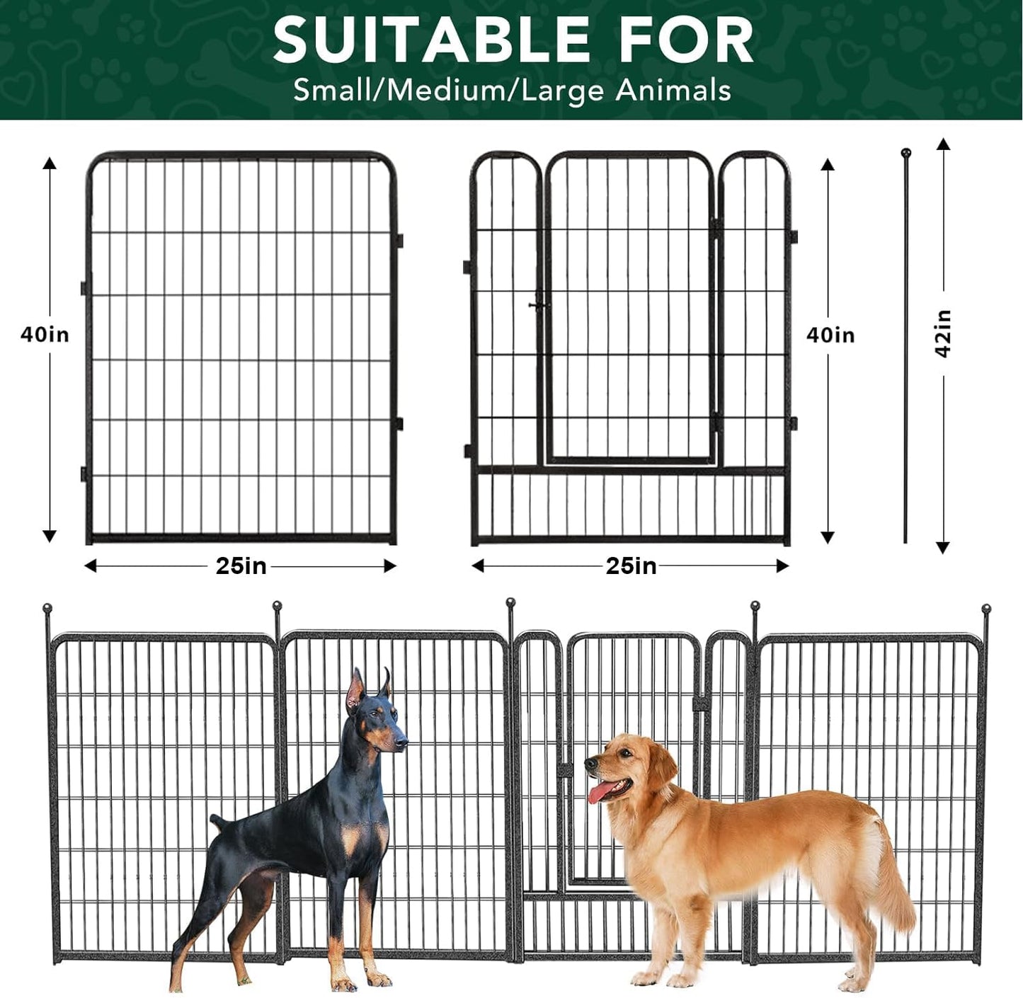 16 Panel Metal Dog Playpen Outdoor Fence with Gate Portable