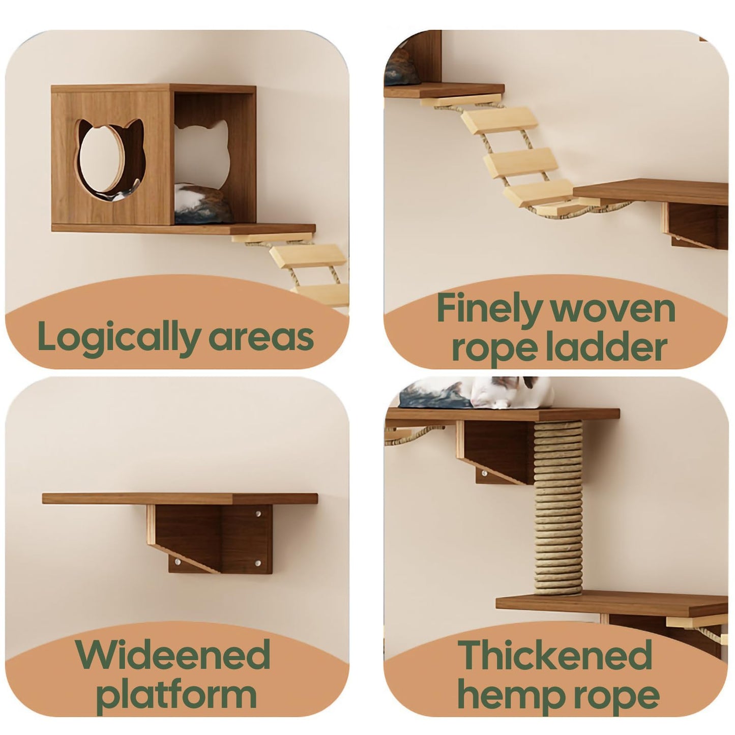 Large Cat Wall Shelves Climbing Set House Ladder Scratcher Wood