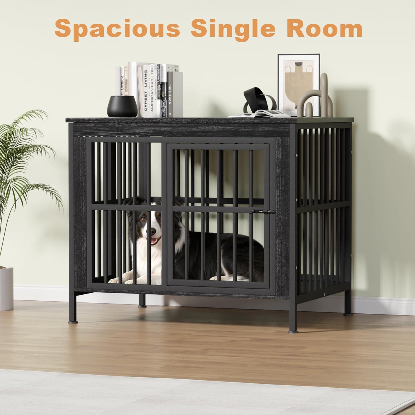 Double Dog Crate Furniture Large Wooden Kennel TV Stand Storage