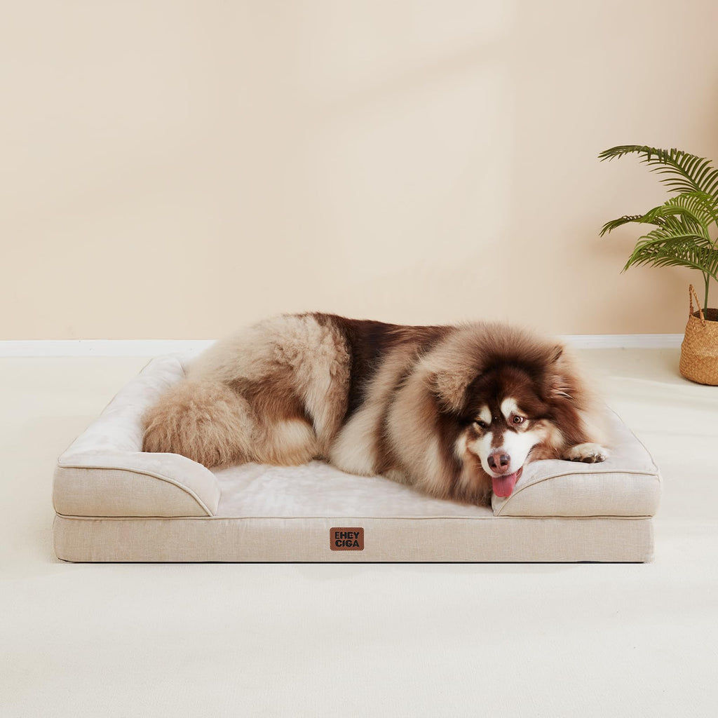 EHEYCIGA Orthopedic Dog Beds for Medium Large Extra Large Dogs, Waterproof Memory Foam XL Dog Bed with Sides, Egg-Crate Foam Couch Bed with Washable Removable Cover