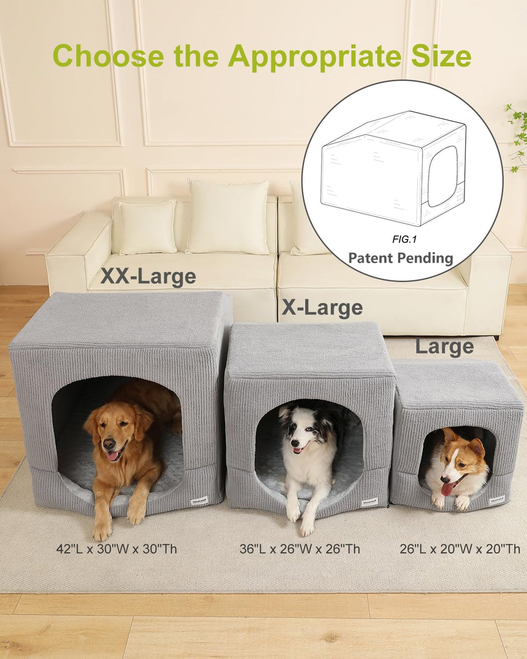 Hovicaed Indoor Dog House for Extra Large Medium Small Sized Dogs - Washable Removable Cushion and Cover Pet Orthopedic Dog Bed, Inside Dog House Large Space Strong Support, Cat Cute Tent Cave