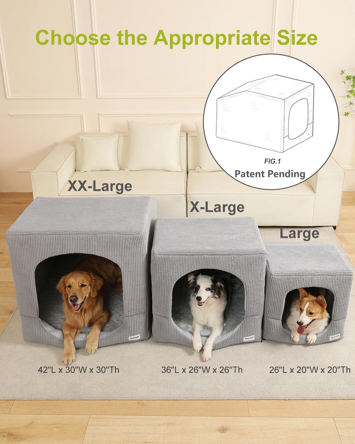 Hovicaed Indoor Dog House for Extra Large Medium Small Sized Dogs - Washable Removable Cushion and Cover Pet Orthopedic Dog Bed, Inside Dog House Large Space Strong Support, Cat Cute Tent Cave