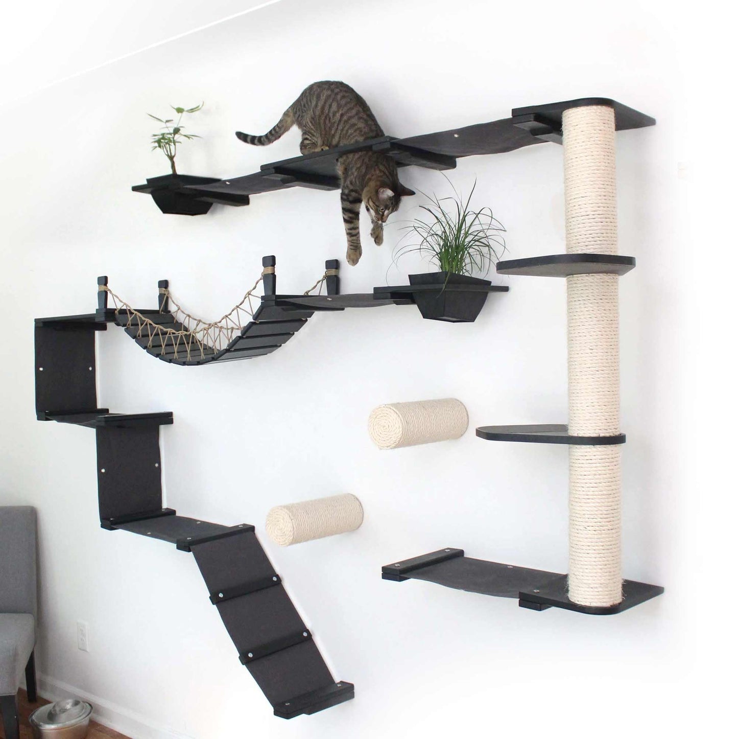 Natural Bamboo Canvas Cat Wall Furniture Set Modern Condo