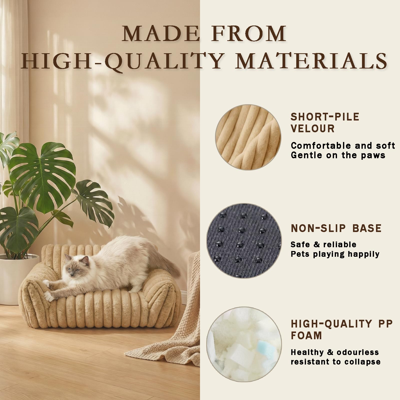 Norvianic Cat Couch Bed for Small Cats & Indoor Cats, Square Cat Bed and Pet Sofa for Small/Medium Dogs - Removable Washable Dog Bed Cover