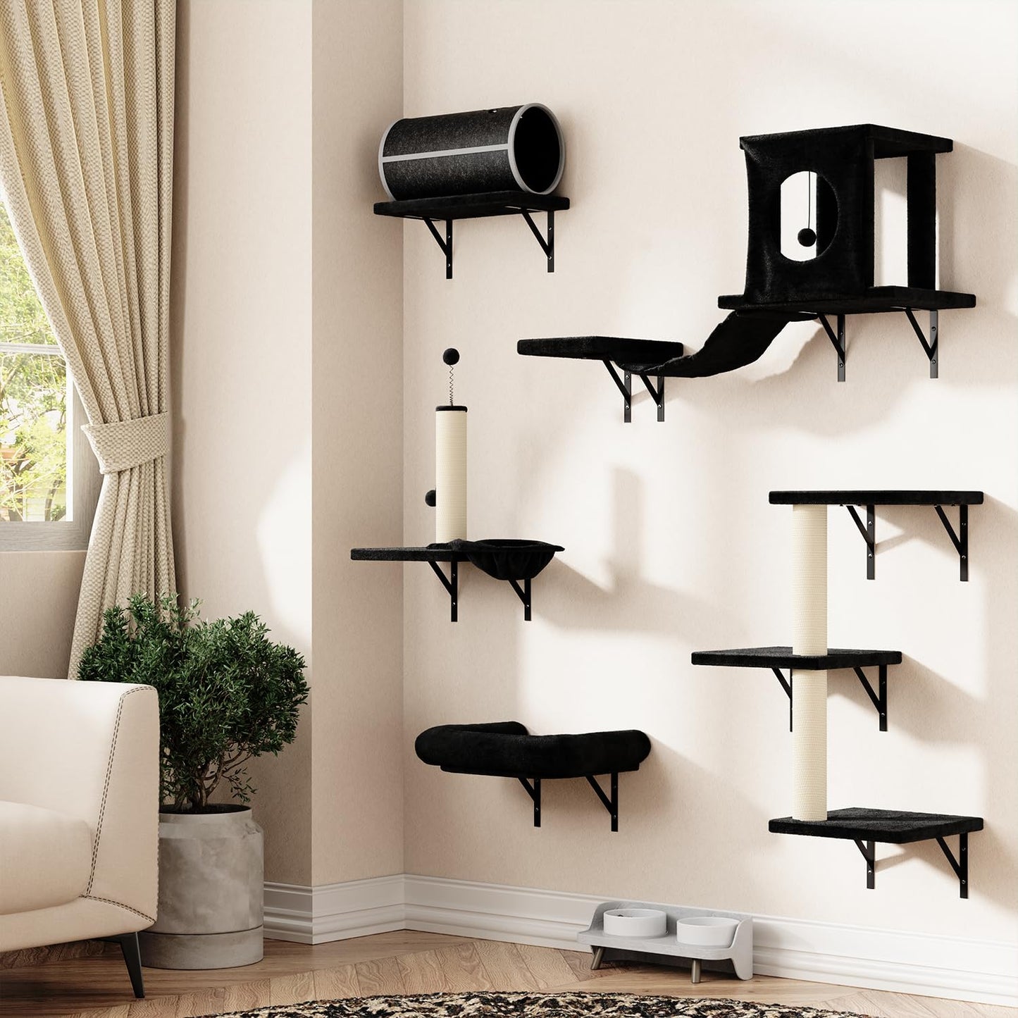 Wall Mounted Cat Climber Set Tree Bridge Steps Scratcher
