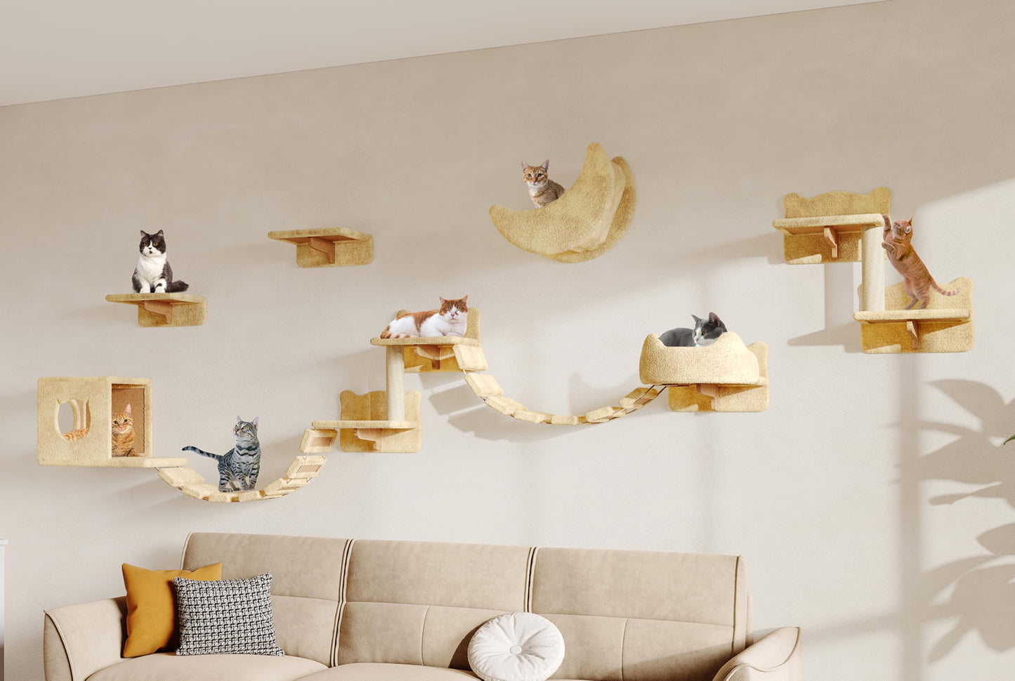 Wall Mounted Cat Shelves Furniture Set Plush Climbing Perches