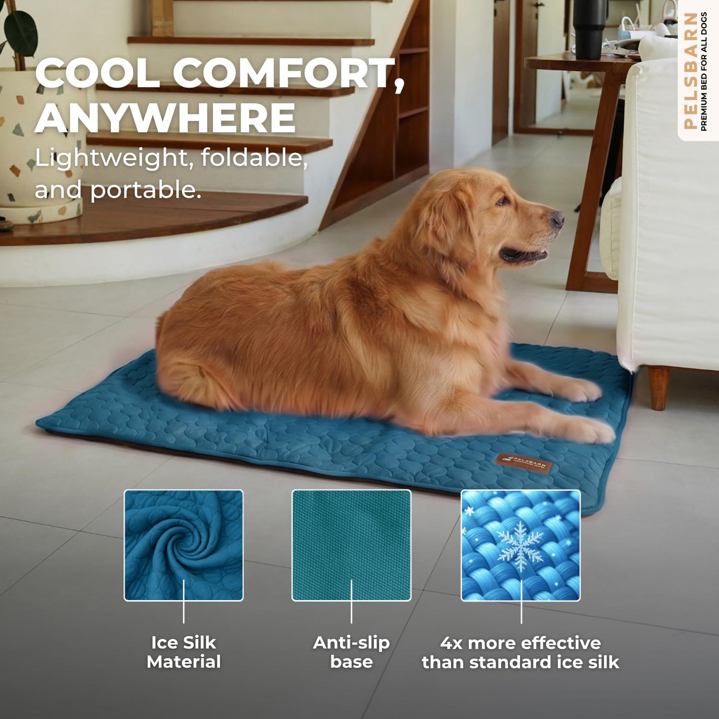 Cooling Dog Mat Ice Silk Self Cooling Non-Slip Washable