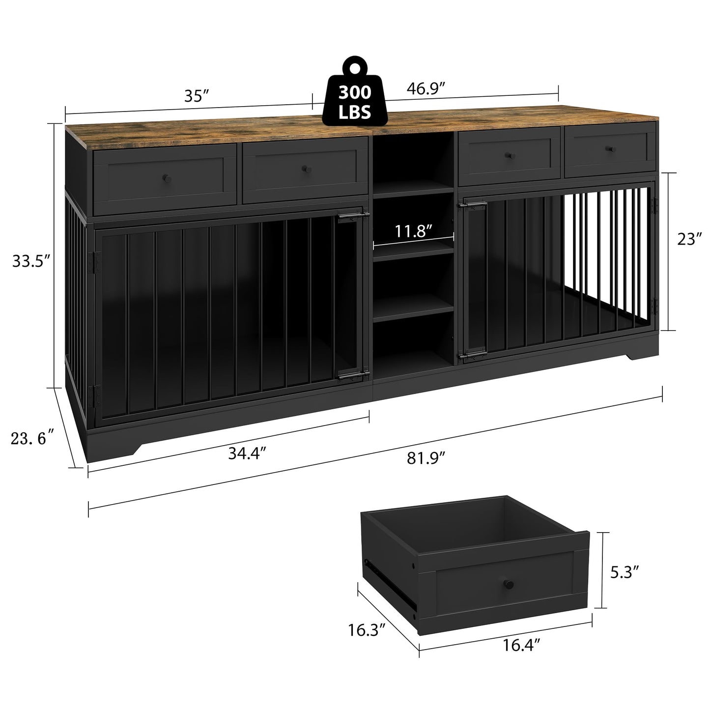 Dog Crate Indoor Kennel with Storage Drawers Shelves