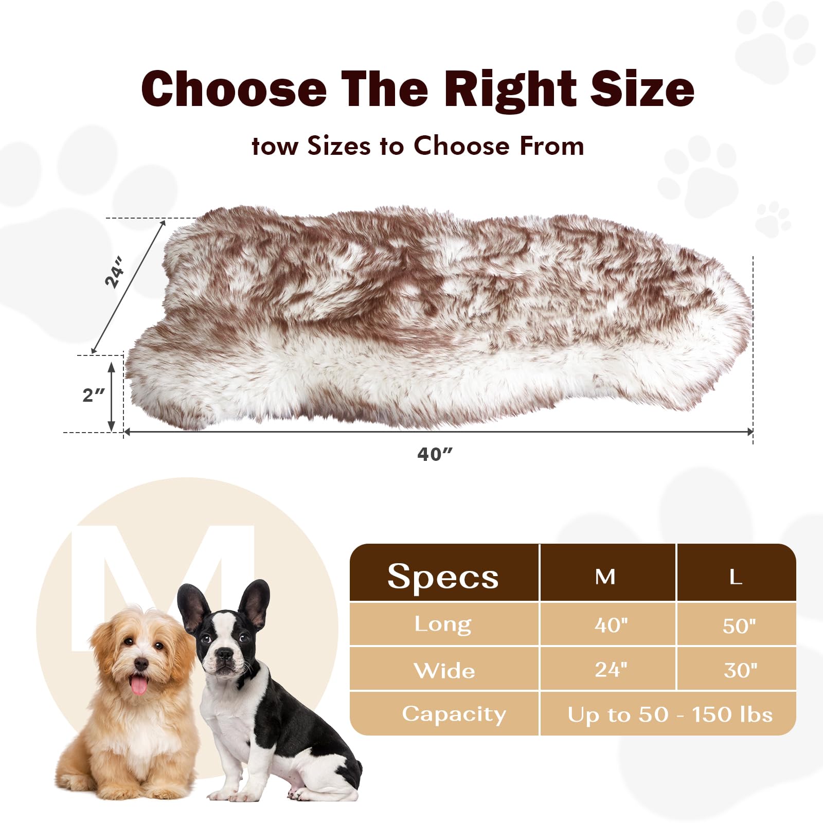 Welfibr 40"×24"×1.97" Luxury Fluffy Faux Fur Dog Bed, Ultra Soft Plush Pet Rug, Washable Cozy Pad with Non-Slip Bottom, Supportive & Warm Sleeping Mat for Medium & Large Dogs, Joint-Friendly Pet Bed