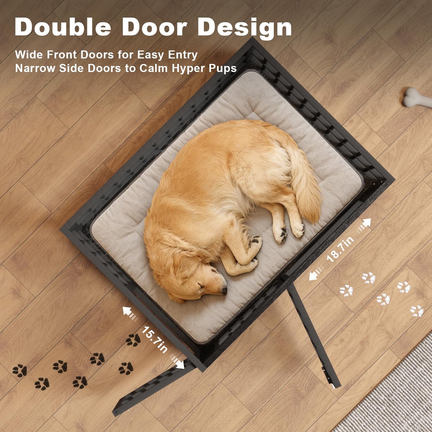 Double Dog Crate Furniture Large Wooden Kennel TV Stand Storage