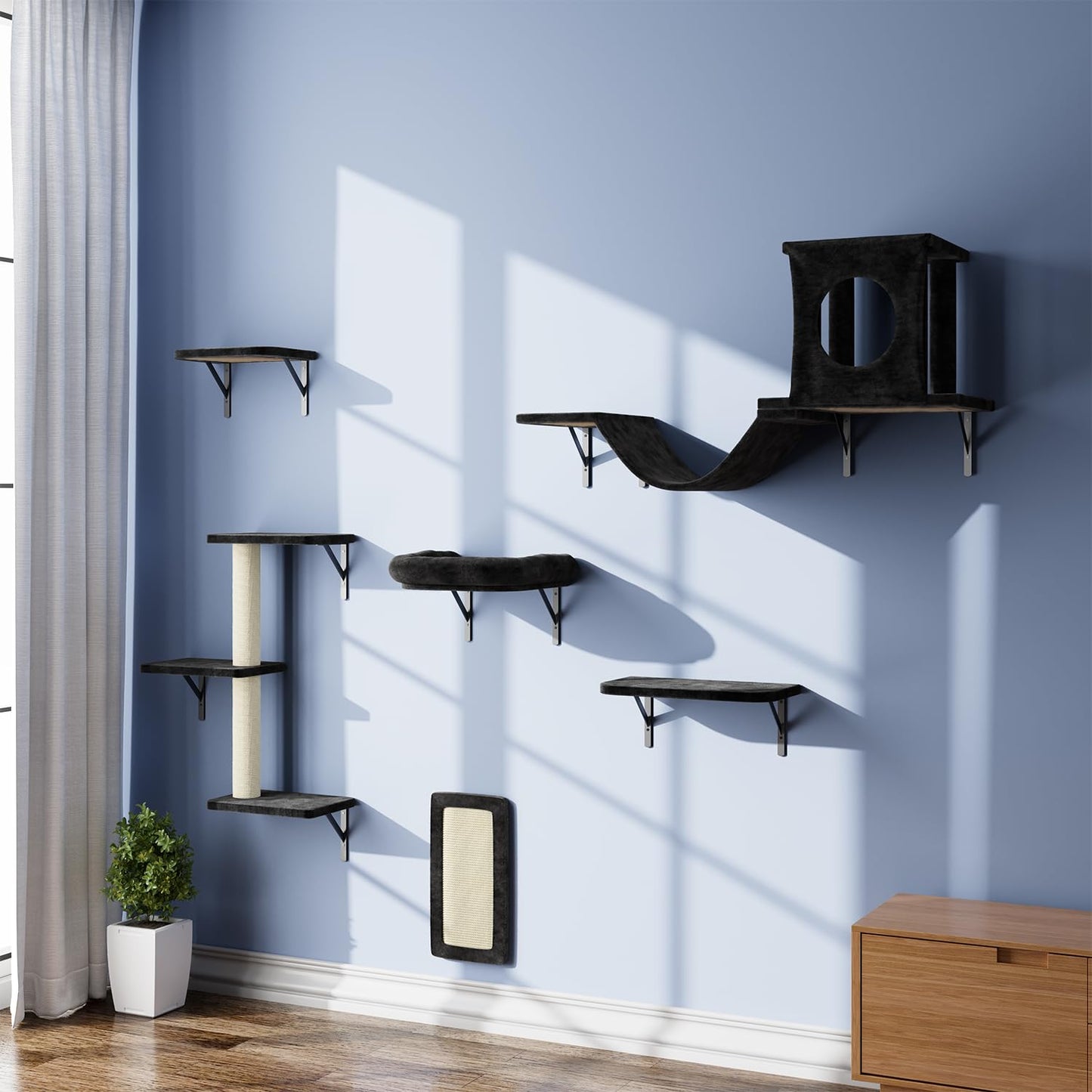 Wall Mounted Cat Climber Set Tree Bridge Steps Scratcher