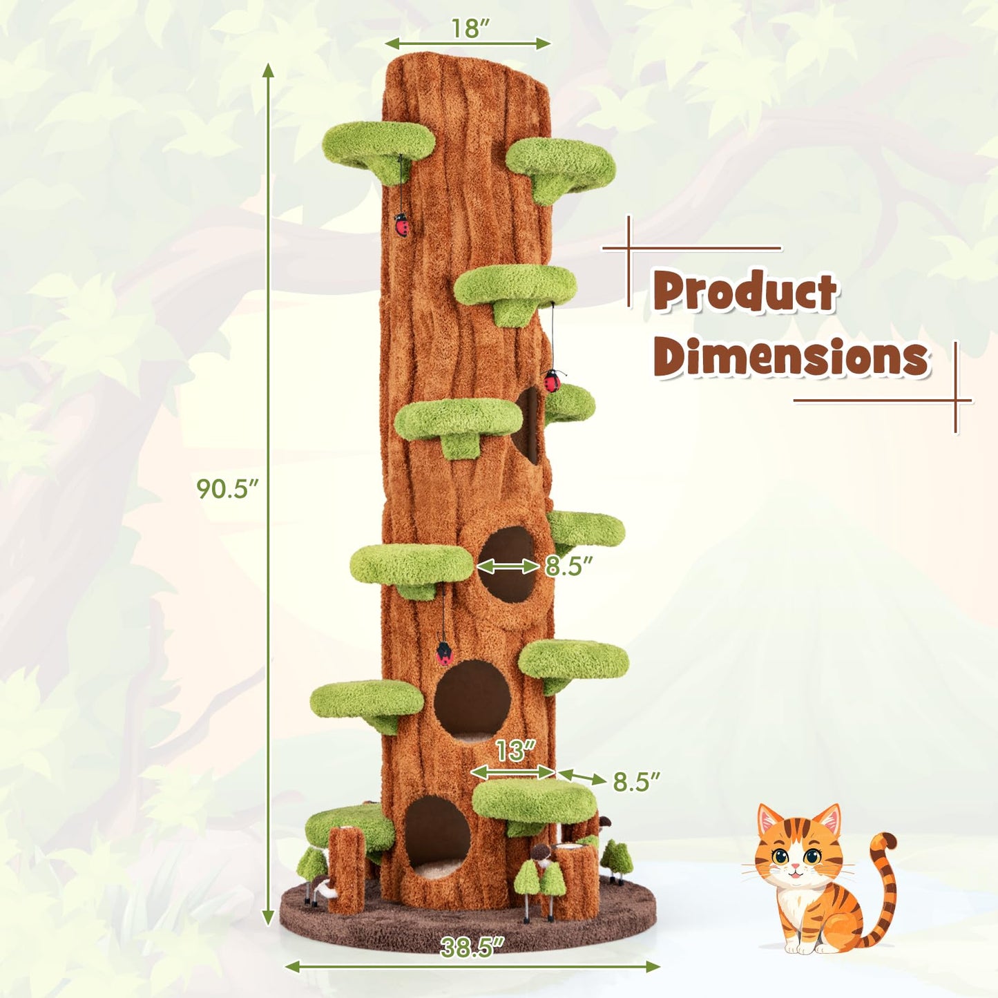 Tall Cat Tree Tower Sisal Scratching Condo Hanging Toys Indoor