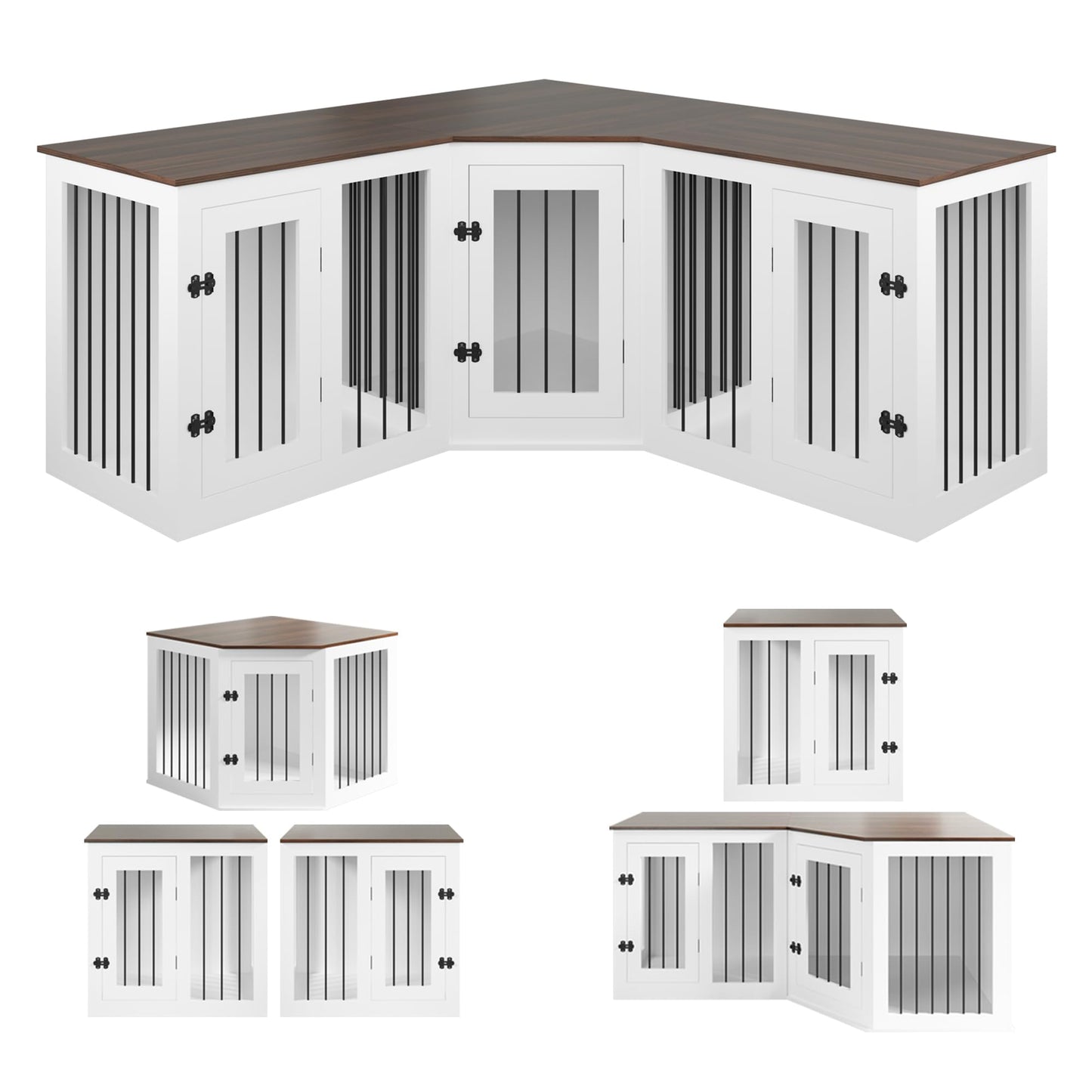 Triple Dog Crate Furniture Indoor Wooden Kennel Large
