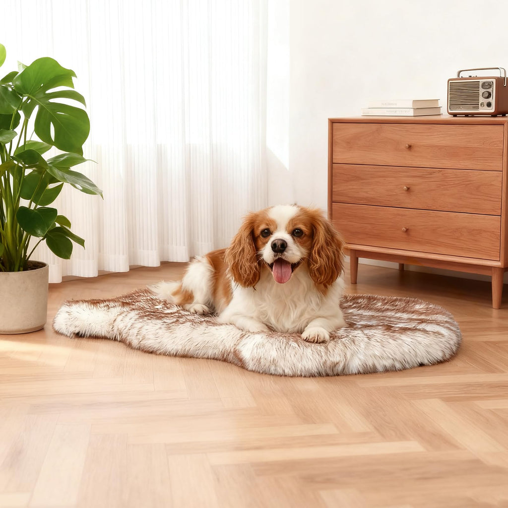 Welfibr 40"×24"×1.97" Luxury Fluffy Faux Fur Dog Bed, Ultra Soft Plush Pet Rug, Washable Cozy Pad with Non-Slip Bottom, Supportive & Warm Sleeping Mat for Medium & Large Dogs, Joint-Friendly Pet Bed