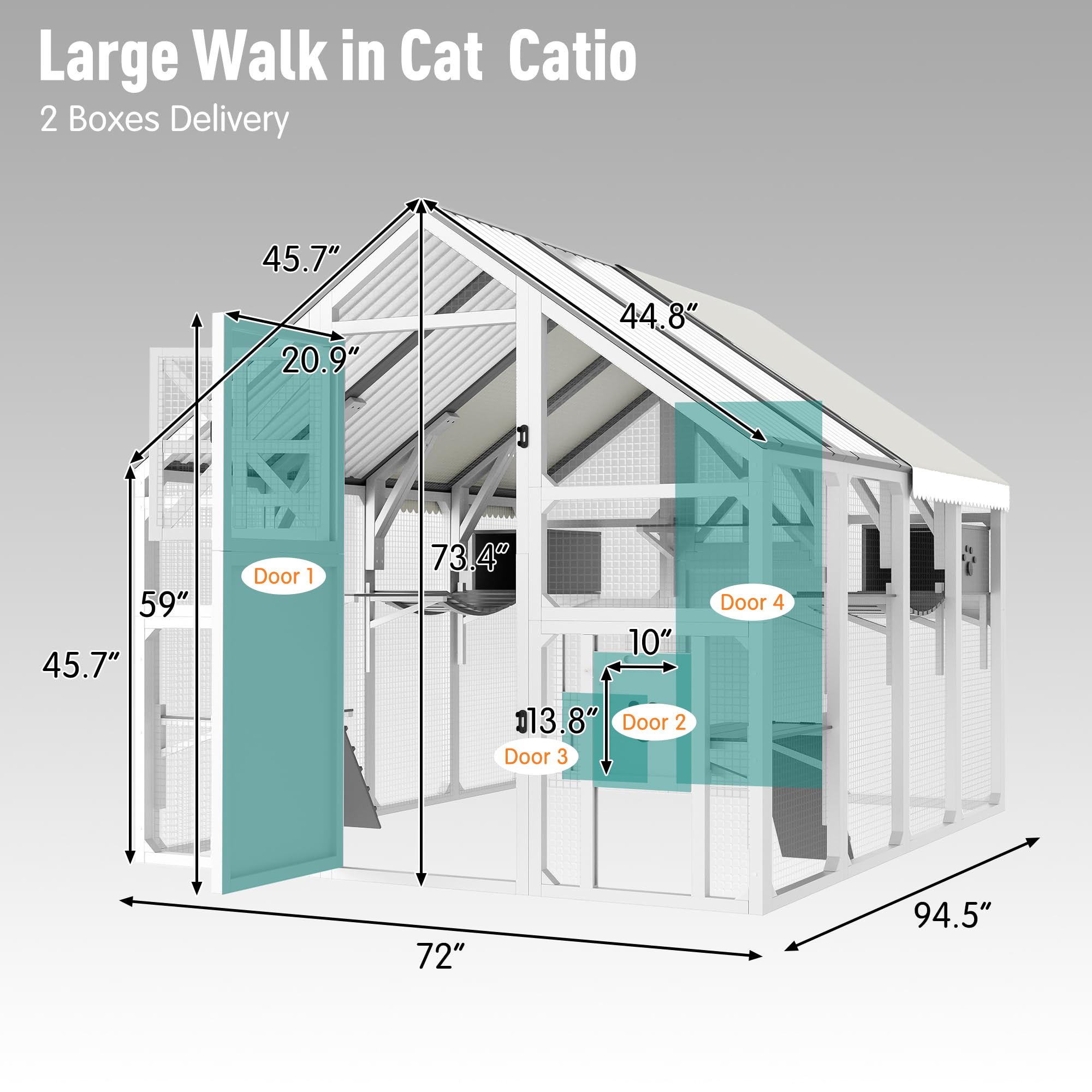 Merax 94.5 Inch Extra Large Catio Outdoor Cat Enclosure, Walk-in Outdoor Pet House for Multiple Cats, Patio Catio Cat Run Cage with Bridges, Weatherproof Roof, 8 Platforms & 2 Resting Box, White