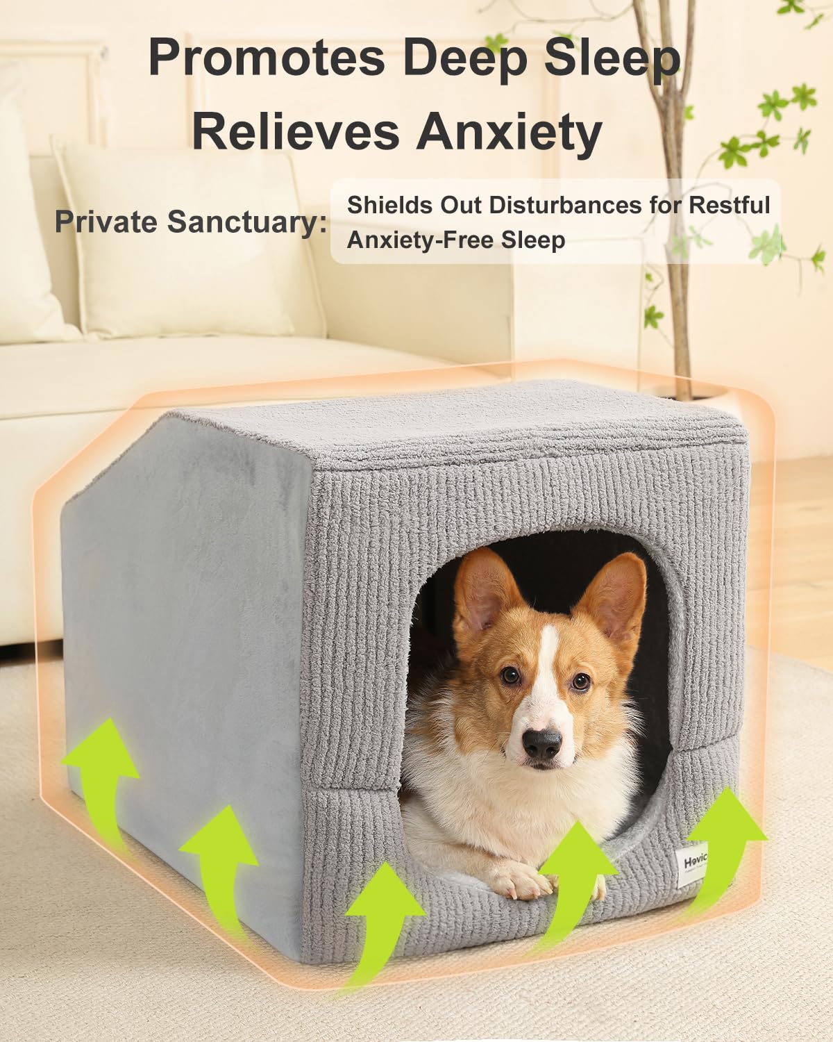 Hovicaed Indoor Dog House for Extra Large Medium Small Sized Dogs - Washable Removable Cushion and Cover Pet Orthopedic Dog Bed, Inside Dog House Large Space Strong Support, Cat Cute Tent Cave