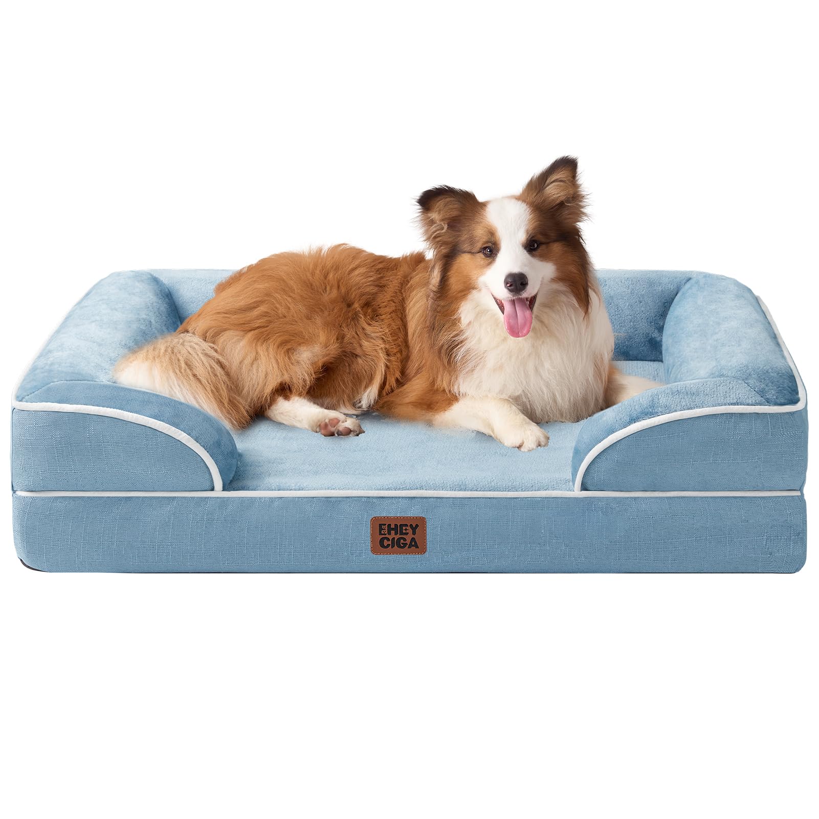 EHEYCIGA Orthopedic Dog Beds for Medium Large Extra Large Dogs, Waterproof Memory Foam XL Dog Bed with Sides, Egg-Crate Foam Couch Bed with Washable Removable Cover