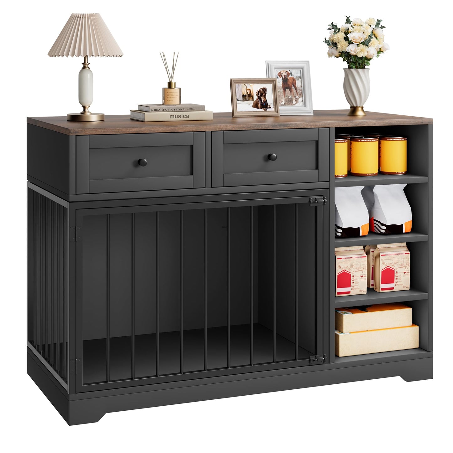 Dog Crate Indoor Kennel with Storage Drawers Shelves