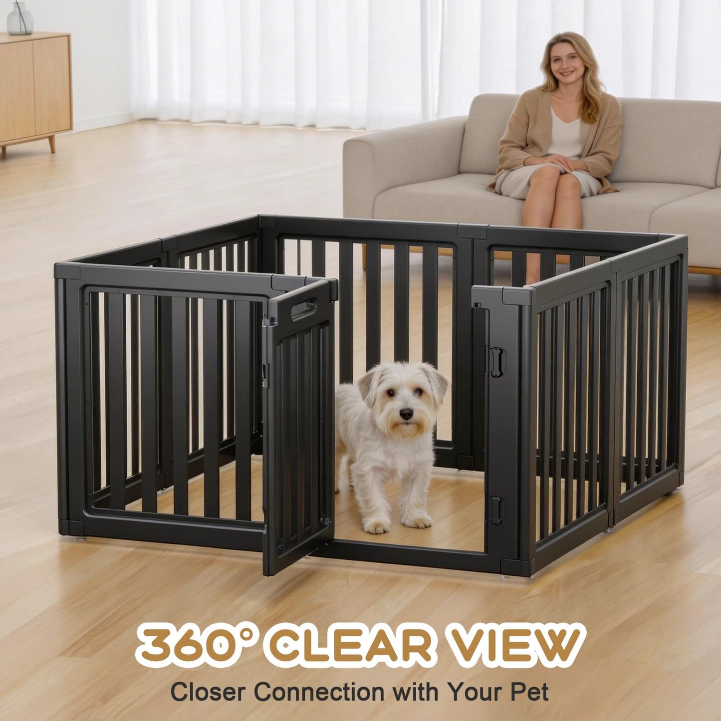 Clear Dog Playpen with Door Indoor Outdoor Puppy Pen Easy Clean