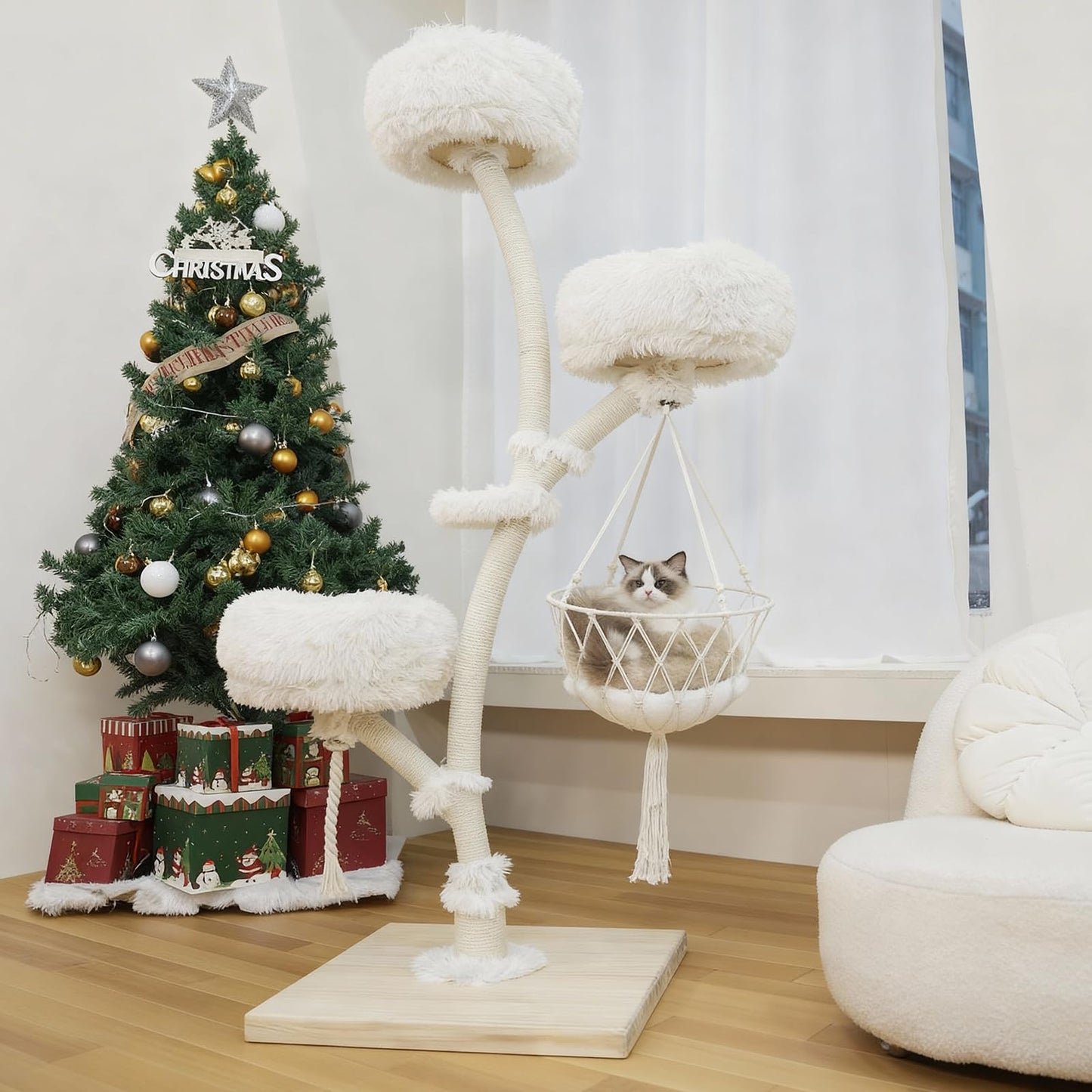 Multi Level Cat Tree Tower Sisal Scratcher Hammock Condo