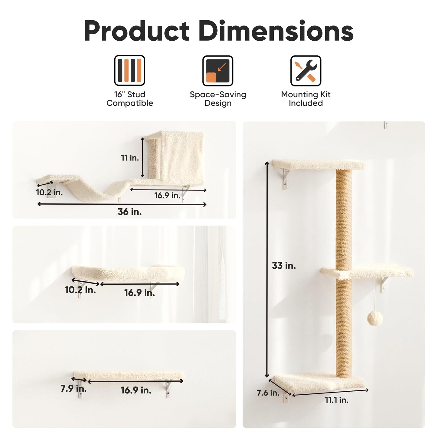 Wall Mounted Cat Shelves Climbing Set Scratcher Wood