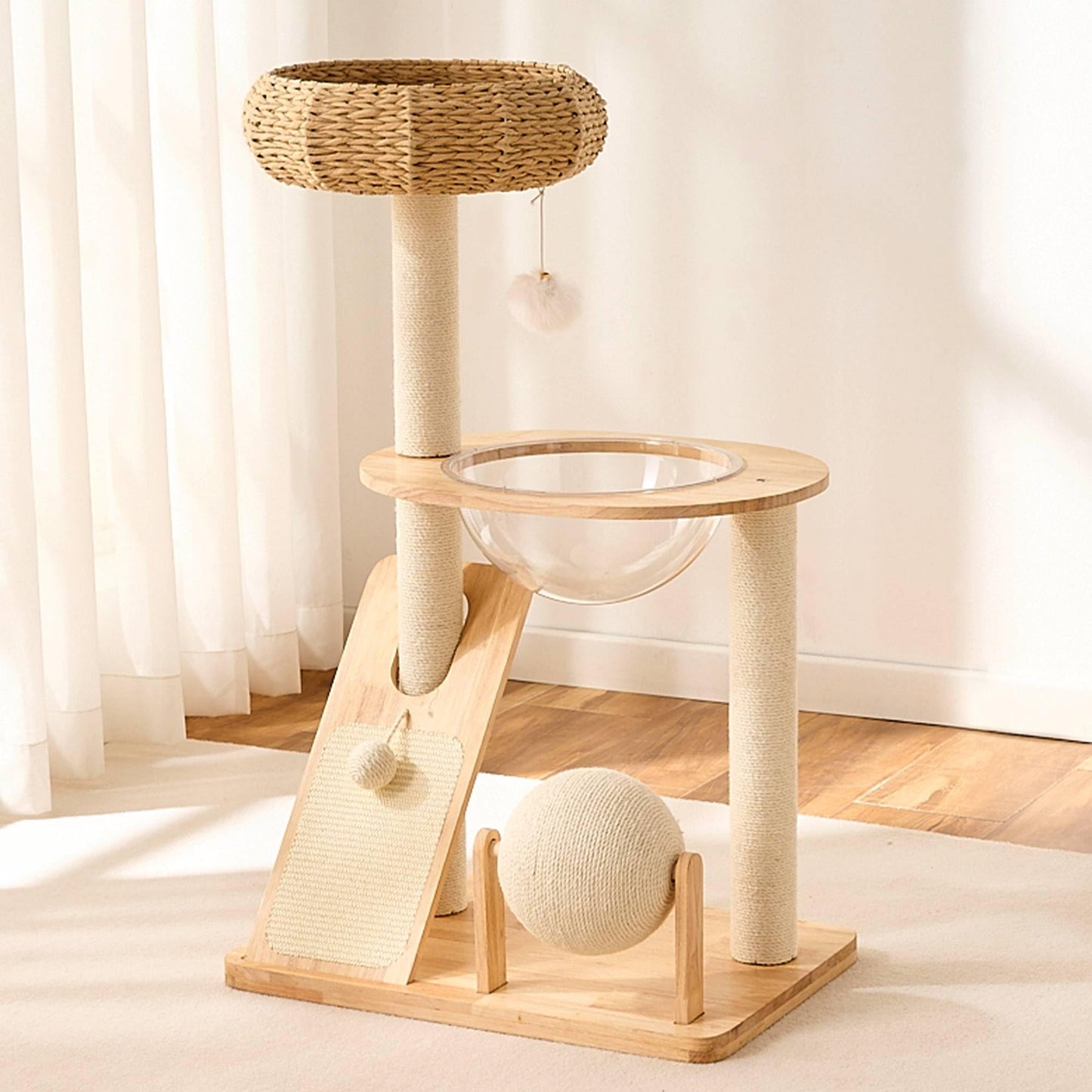 Solid Wood Cat Tree Tower Scratching Post Space Capsule Bed