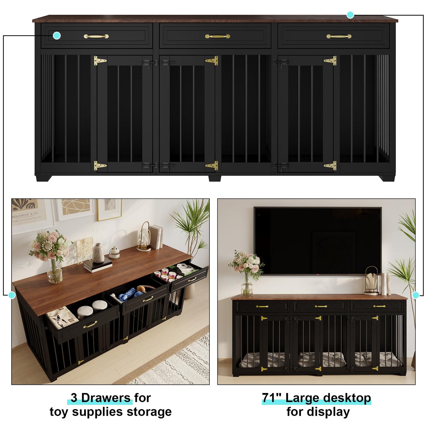 Indoor Dog Crate Furniture Wooden Kennel Dividers Drawers