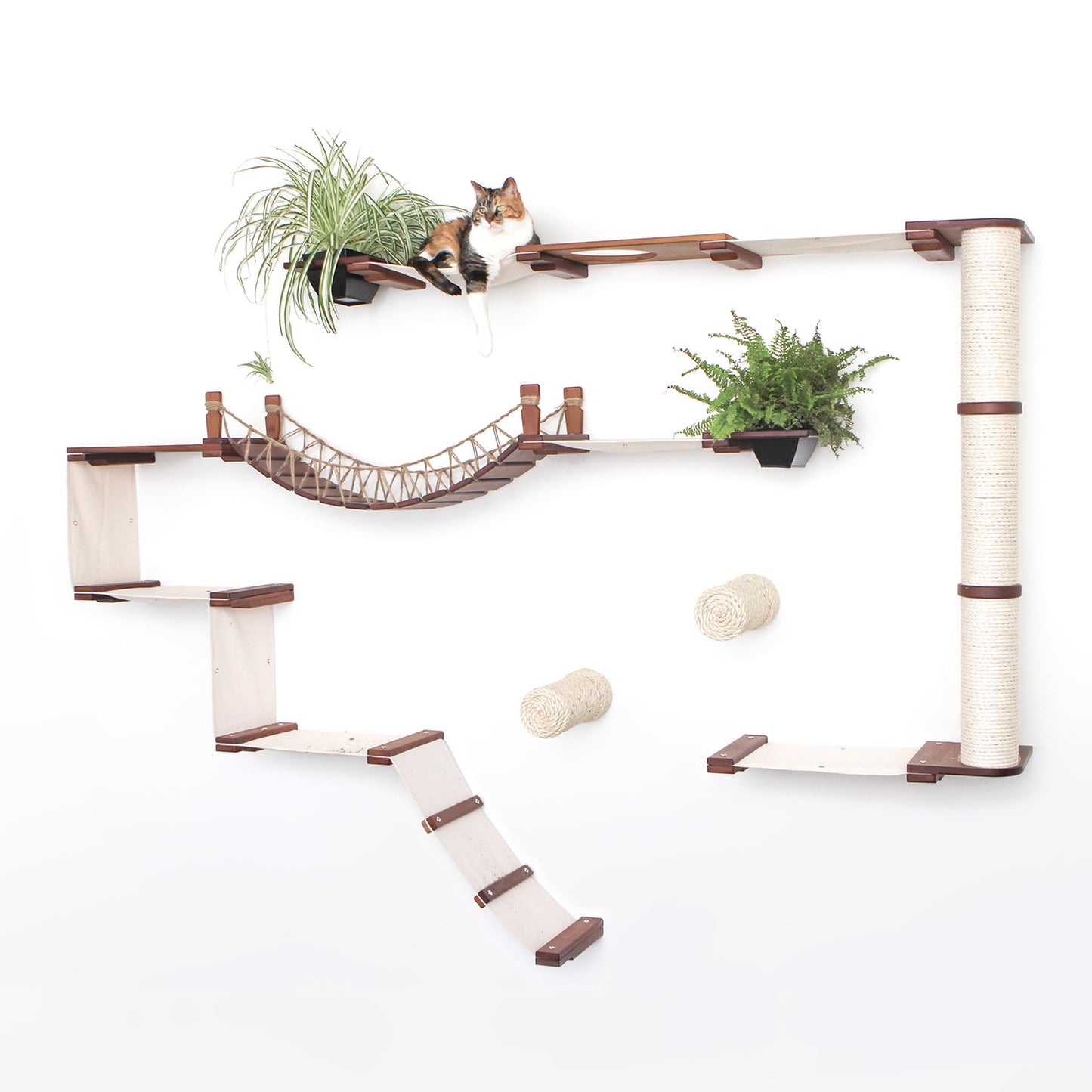 Natural Bamboo Canvas Cat Wall Furniture Set Modern Condo