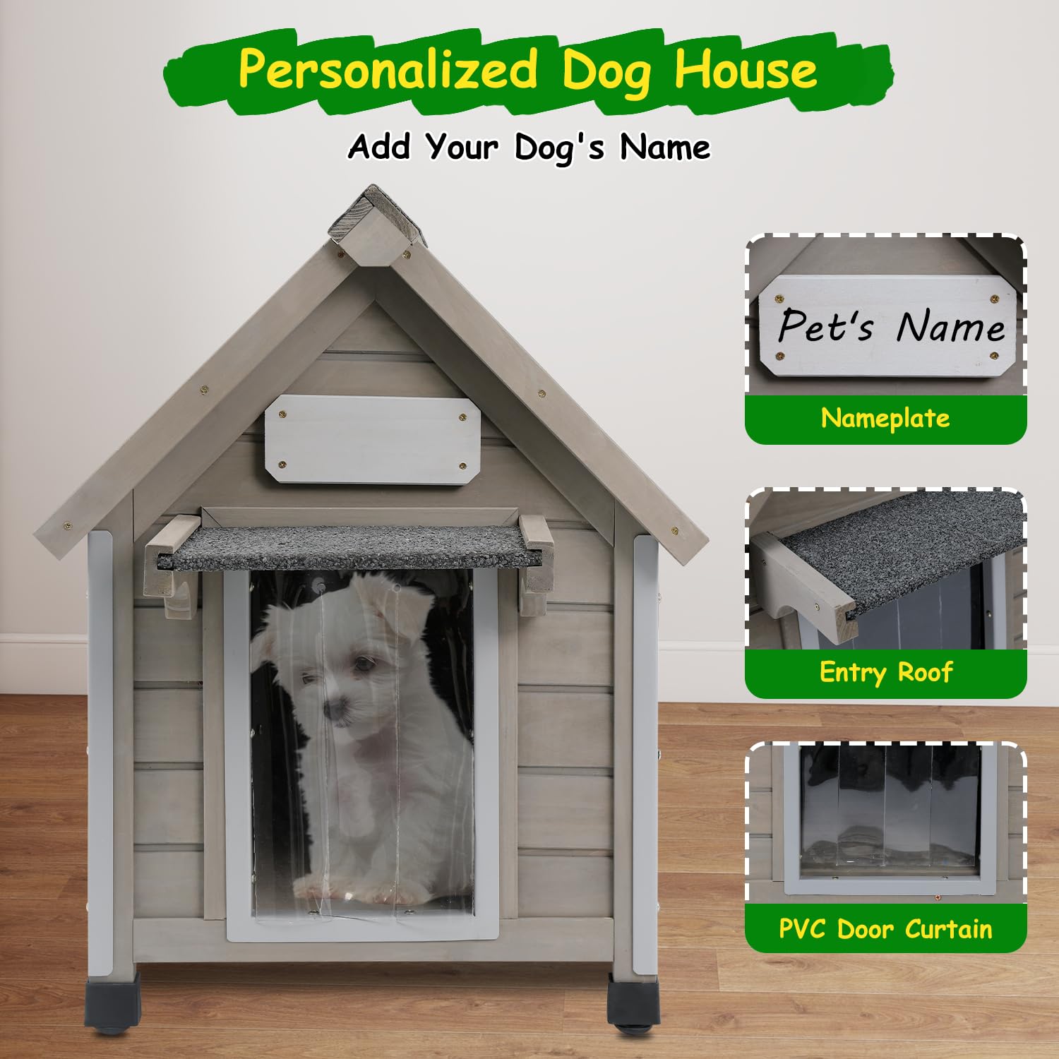 Dog House Outdoor Indoor Waterproof for Small Dog with Anti-Chewing Iron Frame, Raised Feet