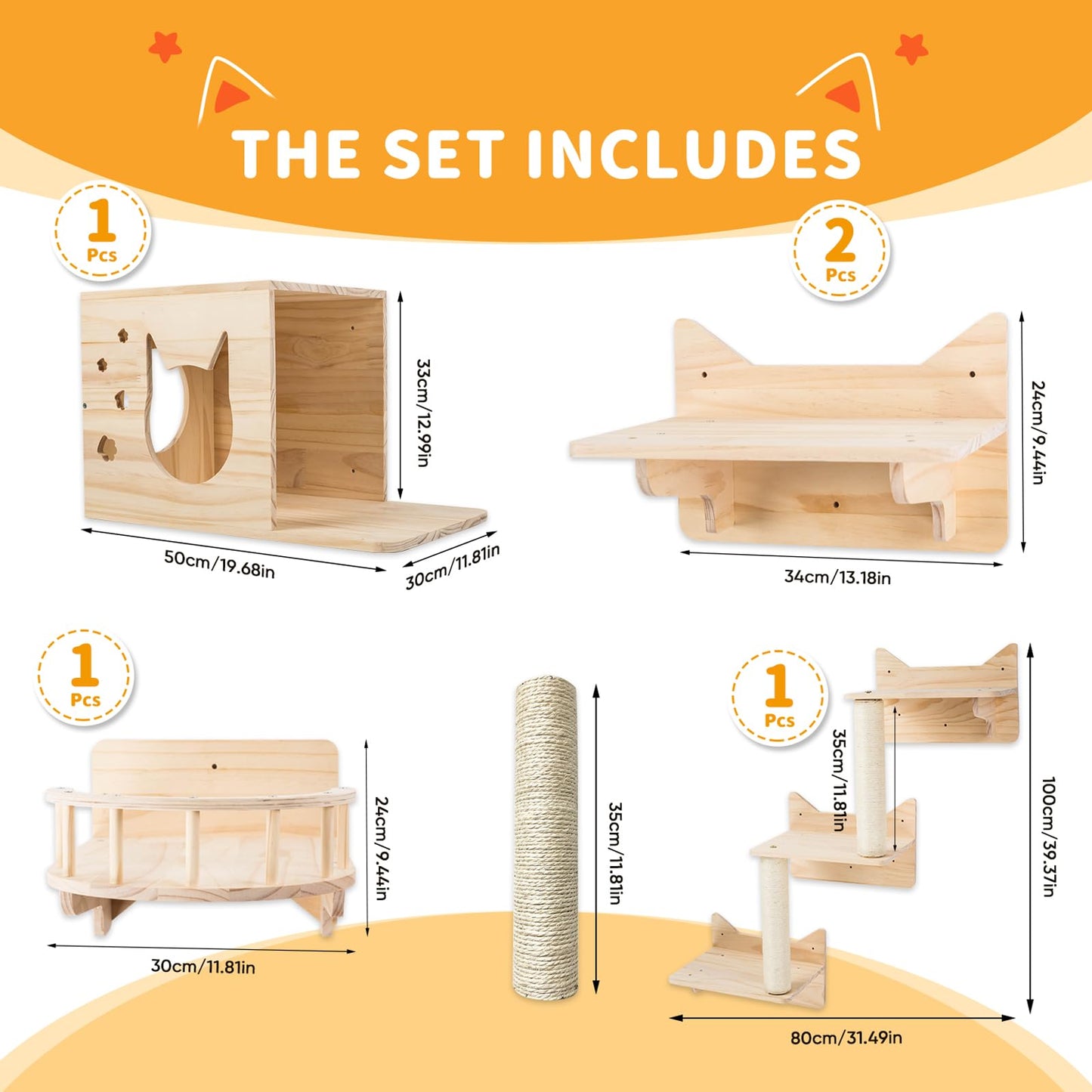 Wall Mounted Cat Shelves Perches Furniture Set Climbing
