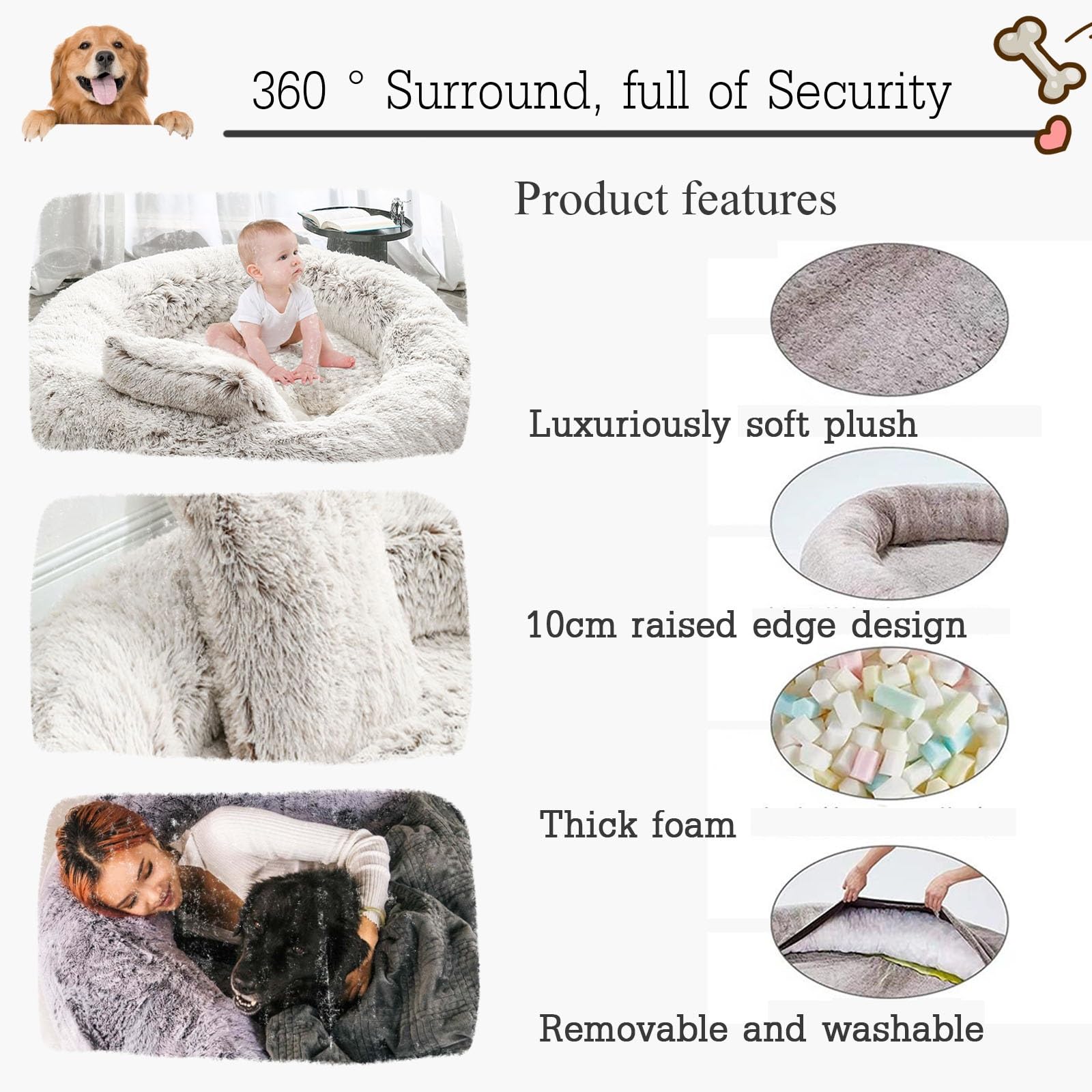 CUIYMXSC Human Dog Bed, Orthopaedic Dog Bed Outdoor Dog Bed, Pet Beds for Dogs, Human Dog Bed for People Adults Extra Large Human Sized Dog Bed (Grey L)