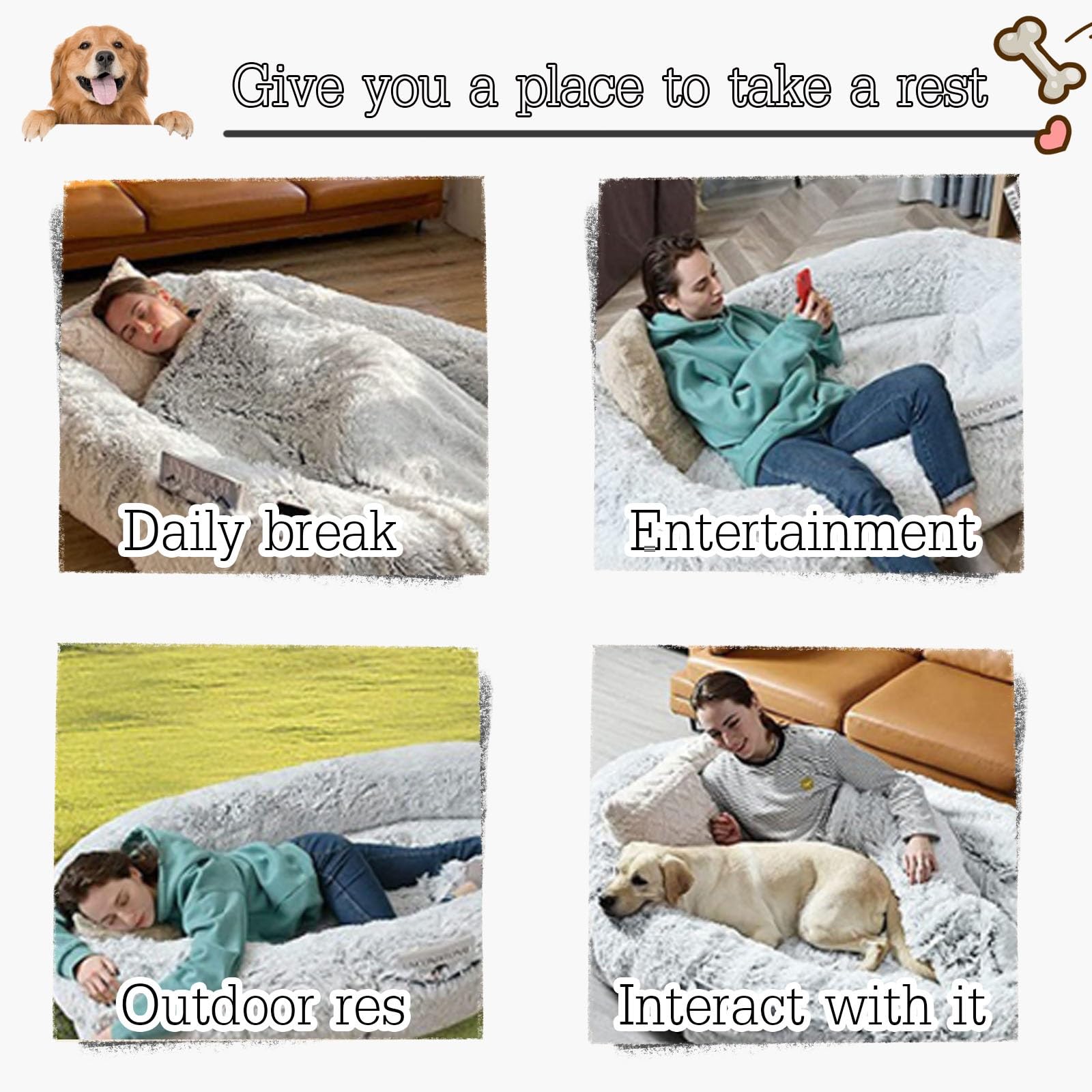 CUIYMXSC Human Dog Bed, Orthopaedic Dog Bed Outdoor Dog Bed, Pet Beds for Dogs, Human Dog Bed for People Adults Extra Large Human Sized Dog Bed (Grey L)