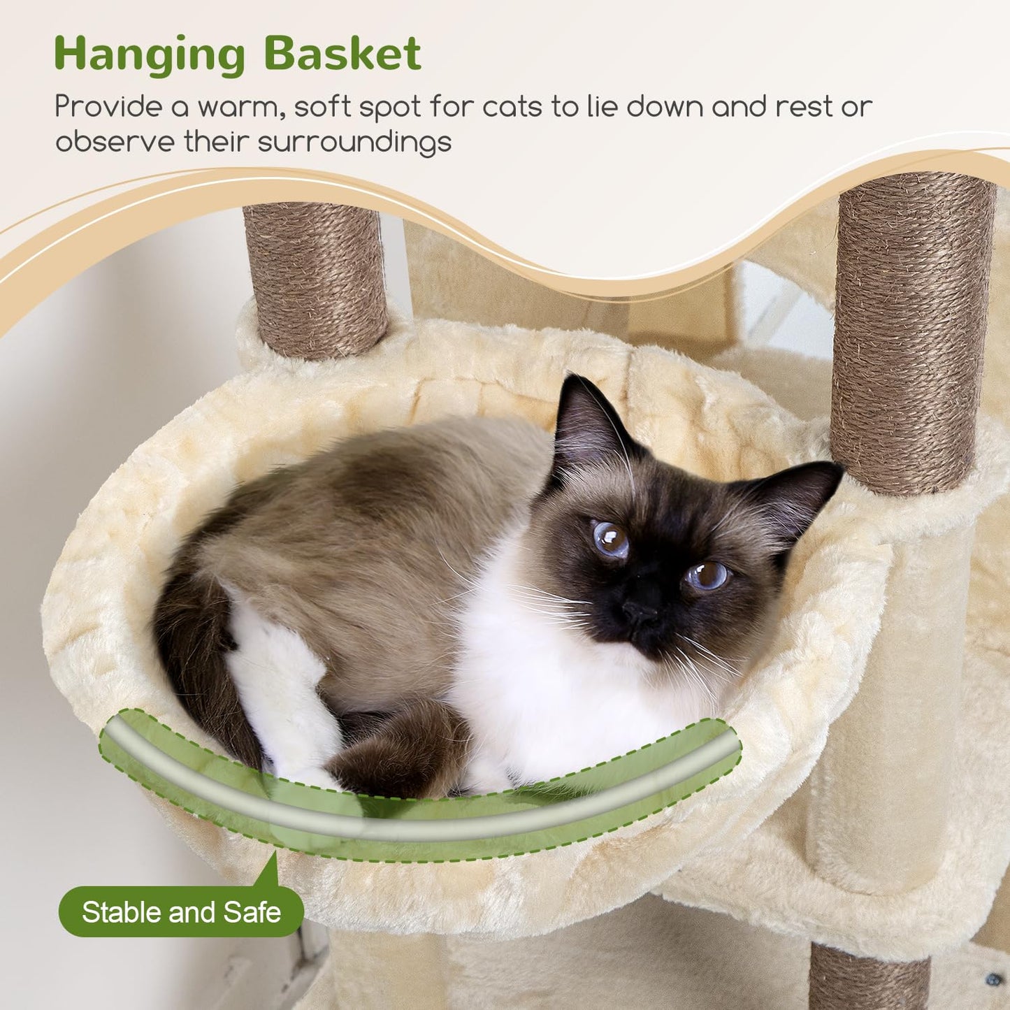 70 Inch Cat Tree Tower Scratching Post Hammock Condo