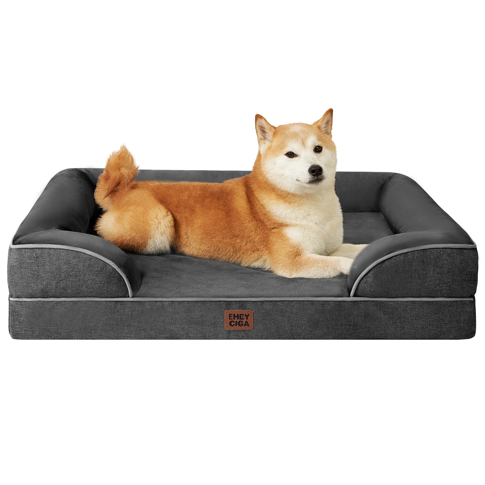 EHEYCIGA Orthopedic Dog Beds for Medium Large Extra Large Dogs, Waterproof Memory Foam XL Dog Bed with Sides, Egg-Crate Foam Couch Bed with Washable Removable Cover