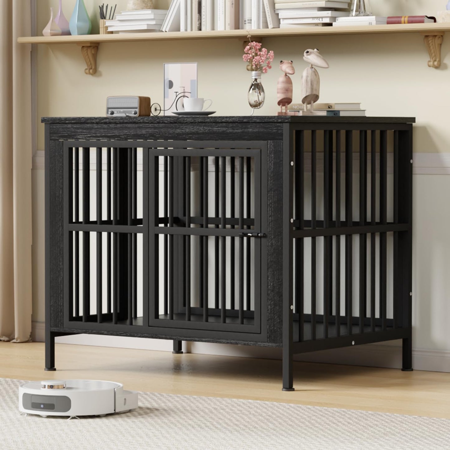 Double Dog Crate Furniture Large Wooden Kennel TV Stand Storage