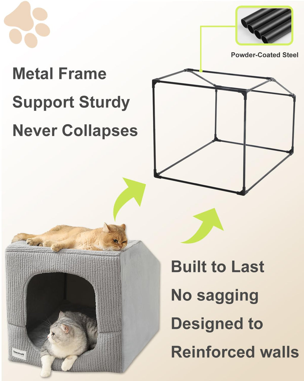 Hovicaed Indoor Dog House for Extra Large Medium Small Sized Dogs - Washable Removable Cushion and Cover Pet Orthopedic Dog Bed, Inside Dog House Large Space Strong Support, Cat Cute Tent Cave