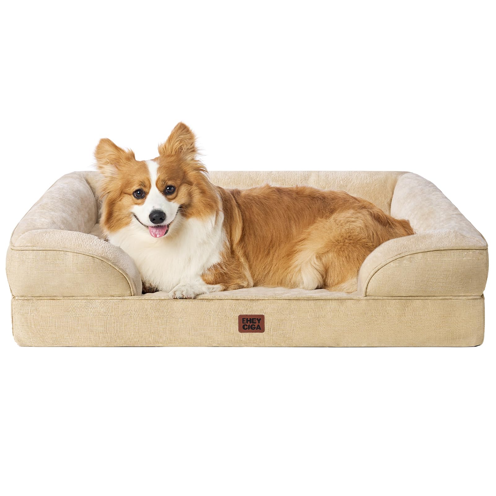 EHEYCIGA Orthopedic Dog Beds for Medium Large Extra Large Dogs, Waterproof Memory Foam XL Dog Bed with Sides, Egg-Crate Foam Couch Bed with Washable Removable Cover