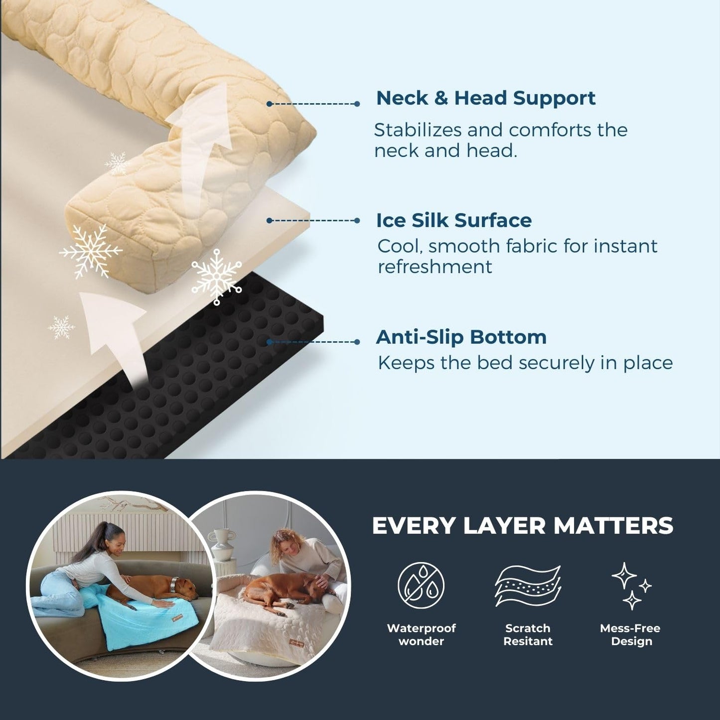 Cooling Dog Bed Ice Silk Self Cooling Non-Slip Washable