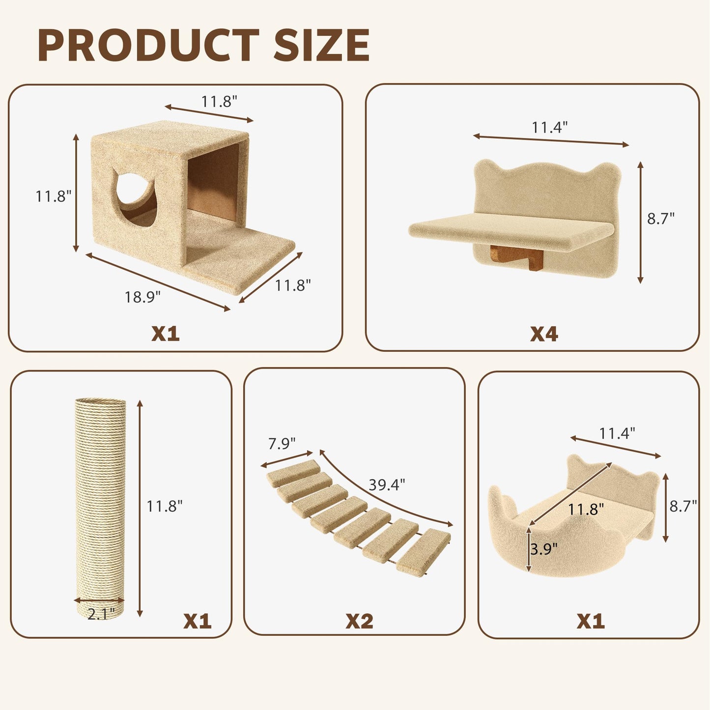 Wall Mounted Cat Shelves Furniture Set Plush Climbing Perches