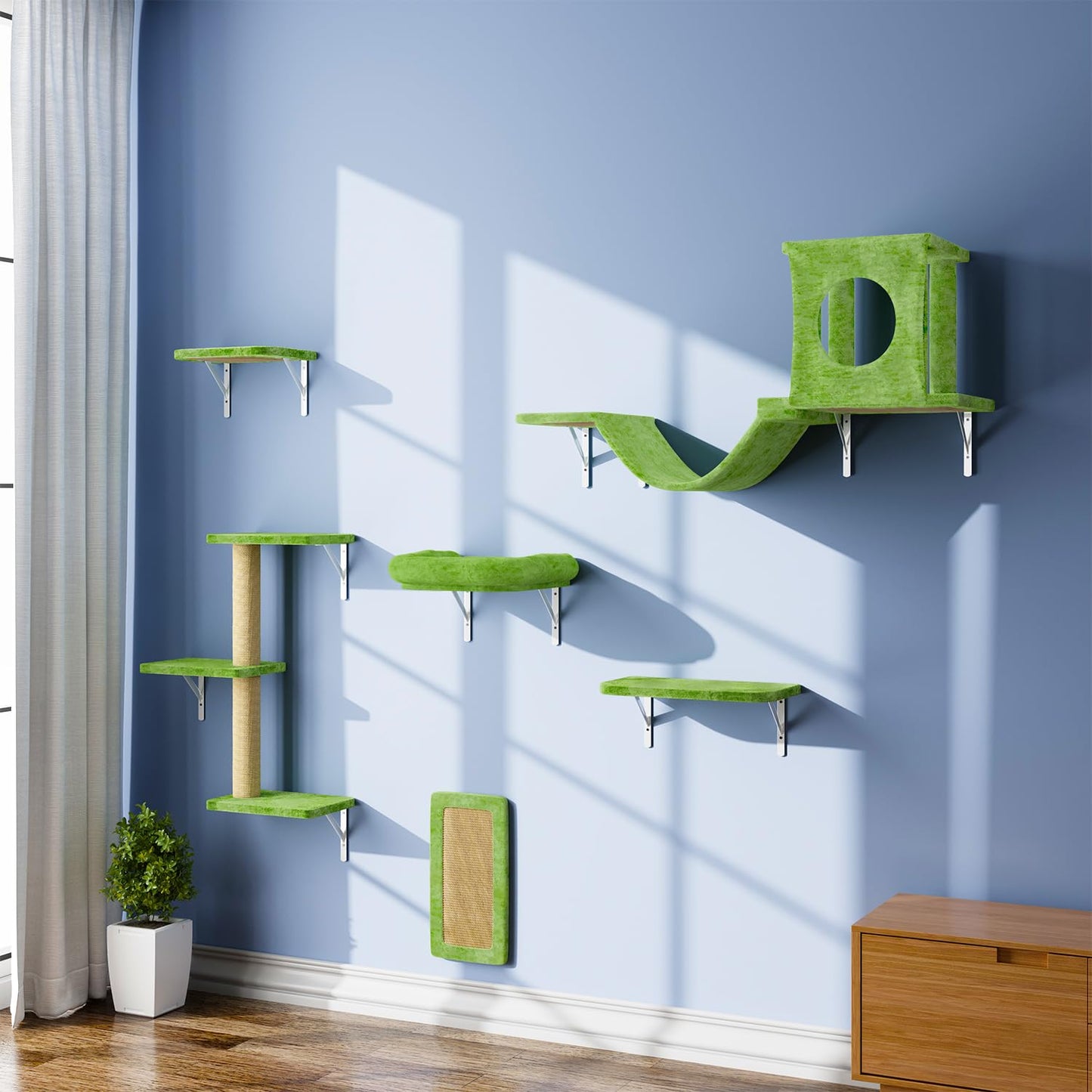Wall Mounted Cat Climber Set Tree Bridge Steps Scratcher