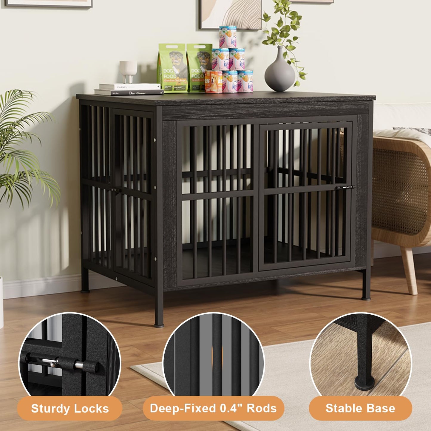 Double Dog Crate Furniture Large Wooden Kennel TV Stand Storage