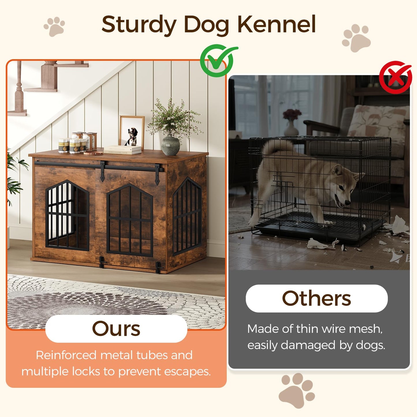 Farmhouse Dog Crate Furniture Sliding Barn Door Wooden Kennel