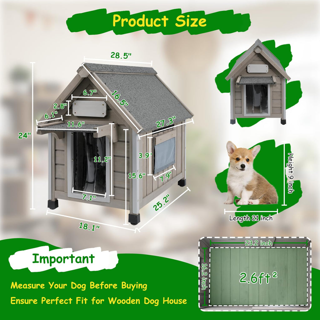 Dog House Outdoor Indoor Waterproof for Small Dog with Anti-Chewing Iron Frame, Raised Feet