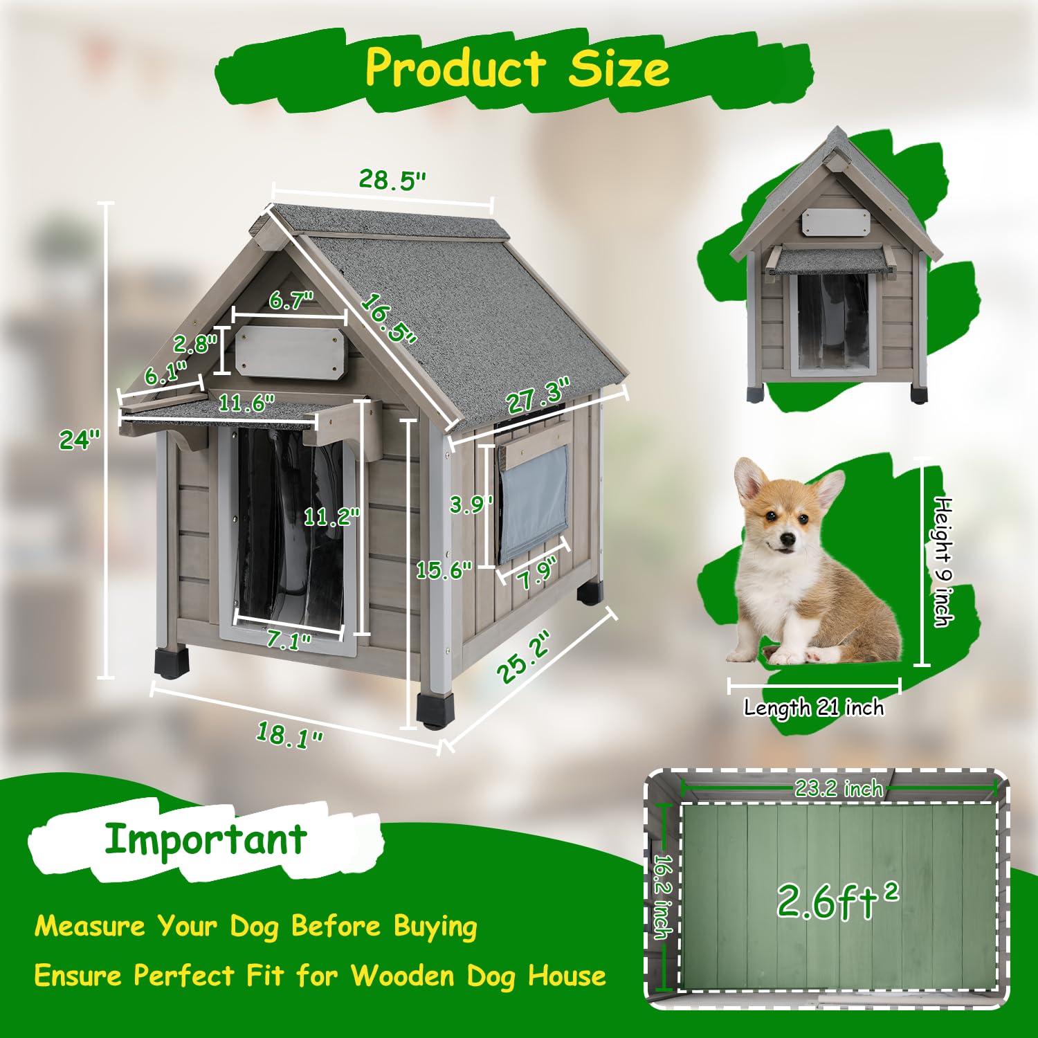 Dog House Outdoor Indoor Waterproof for Small Dog with Anti-Chewing Iron Frame, Raised Feet