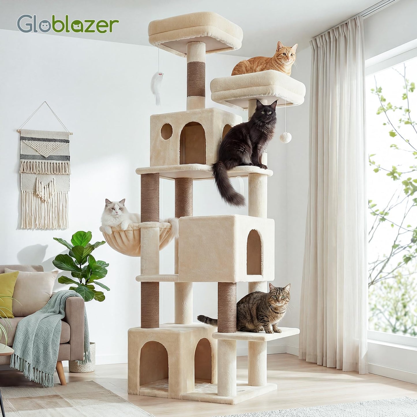 70 Inch Cat Tree Tower Scratching Post Hammock Condo
