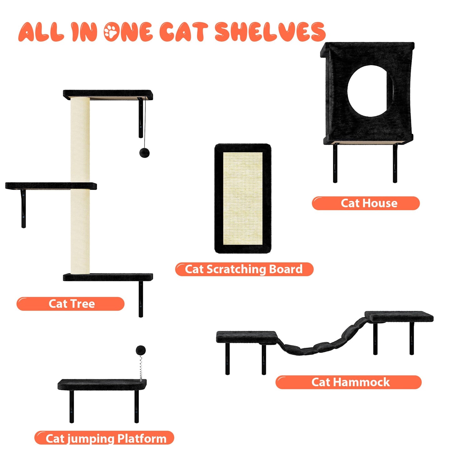 Wall Mounted Cat Shelves Furniture Set Climbing Perches