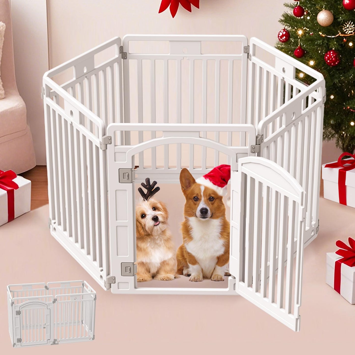 Foldable 6 Panel Dog Playpen Indoor Outdoor Puppy Pen Door