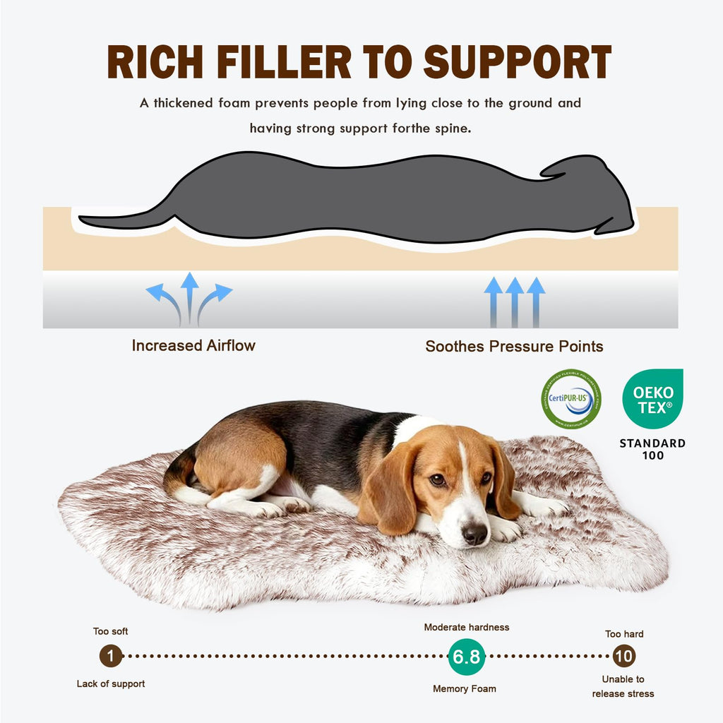 Welfibr 40"×24"×1.97" Luxury Fluffy Faux Fur Dog Bed, Ultra Soft Plush Pet Rug, Washable Cozy Pad with Non-Slip Bottom, Supportive & Warm Sleeping Mat for Medium & Large Dogs, Joint-Friendly Pet Bed
